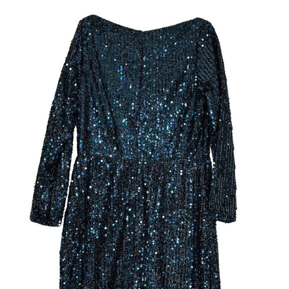 Mac Duggal 26445 Blue Long Sleeve Sequined Evening Gown | Size 14 - Picture 9 of 14